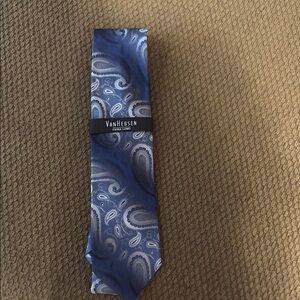 Van Heusen Blue and White Silk Tie with Paisley Design